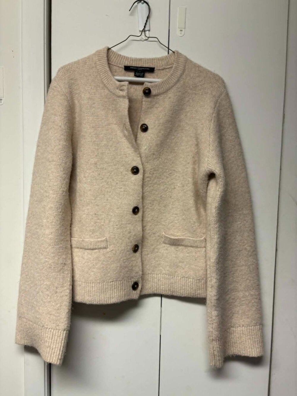 French Connection beige knit cardigan sweater with a round neckline Medium